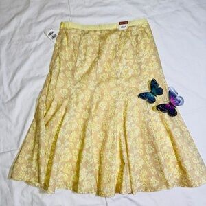 Vintage Deadstock 90s Old Navy Skirt 100% Cotton Yellow Floral Print Pleated